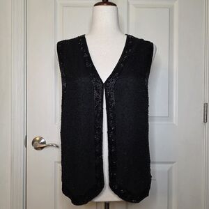 Rafaella Black Embellished Beaded Silk Vest
